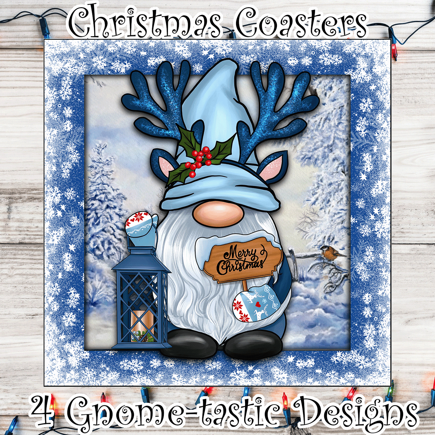 Christmas Gnome Coaster Set - Blue