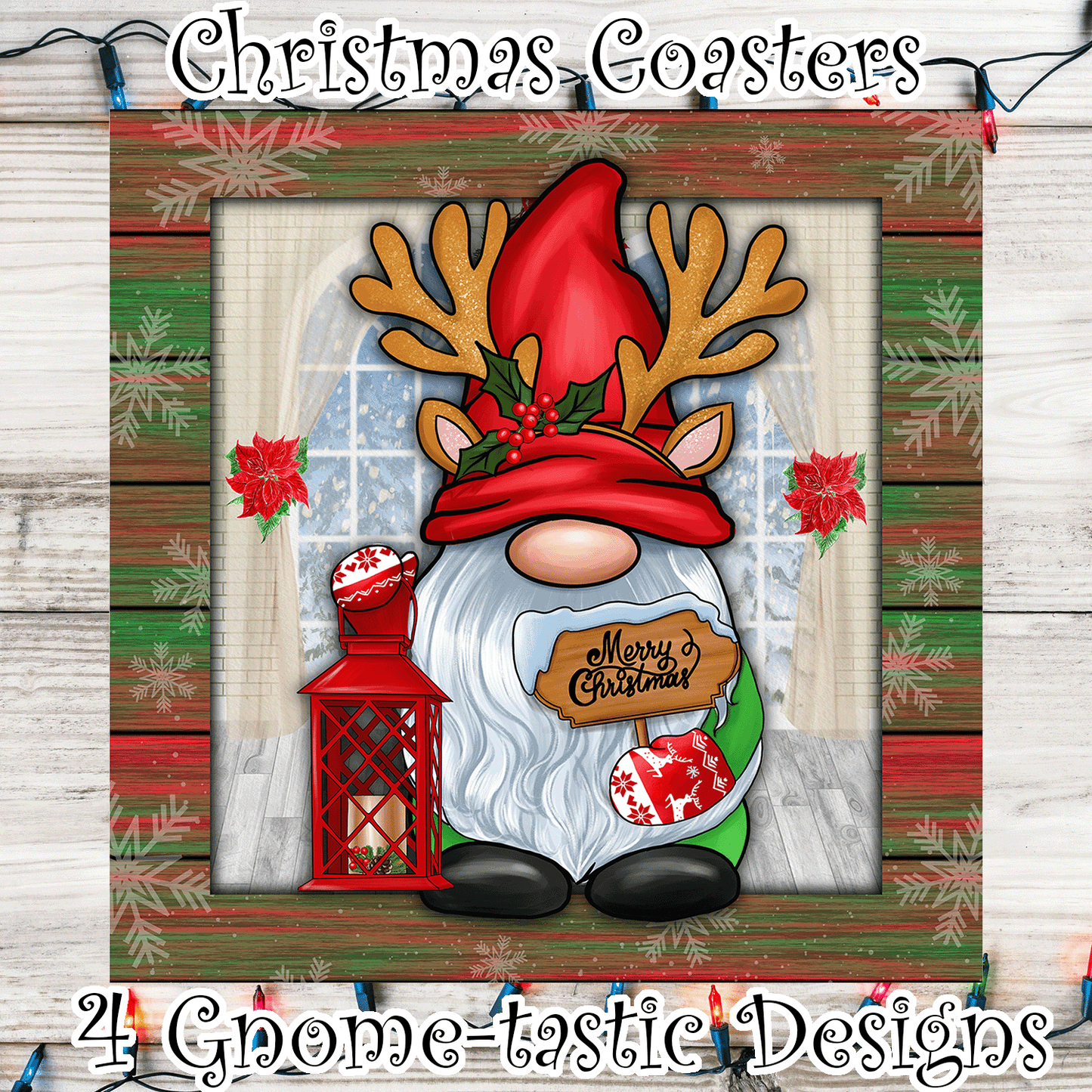 Christmas Gnome Coaster Set - Red