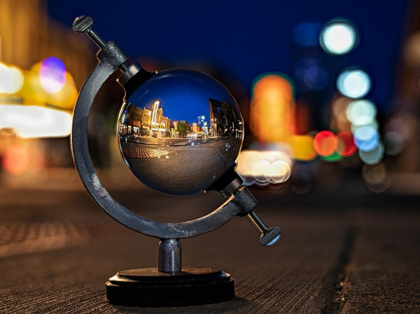 Liberty Street Ann Arbor through Crystal Ball - Metal Print by Brad West Photography
