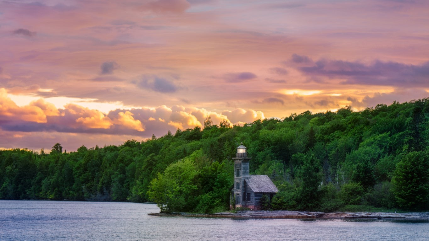 Lighthouse at Pictured Rocks National Lakeshore, Michigan (wide) - Metal Print by Brad West Photography