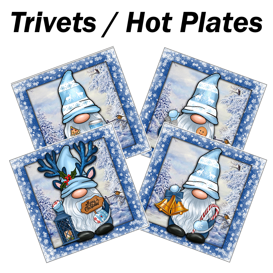 Christmas Gnome Trivets - Blue & Silver