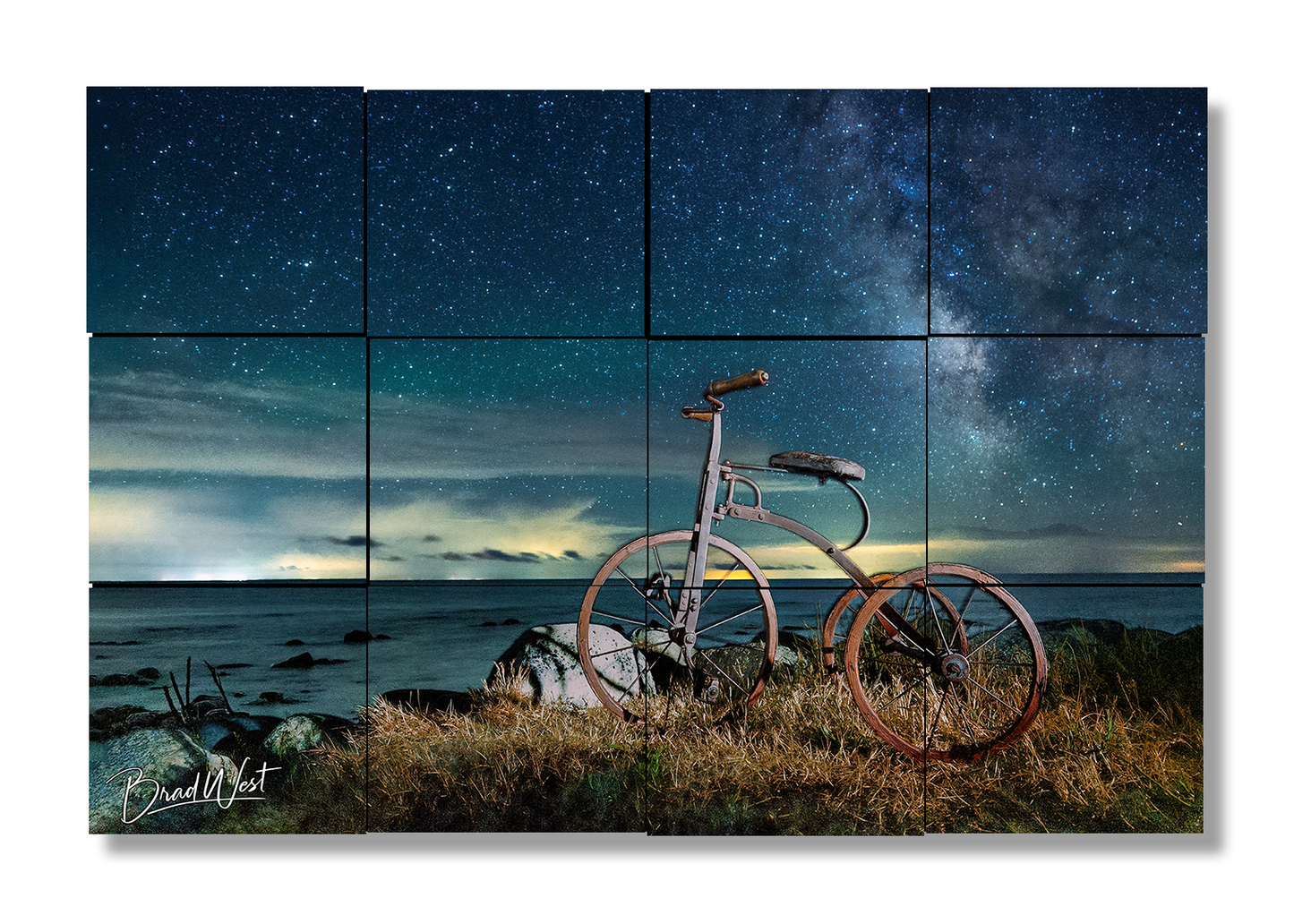 Old Tricycle by Lake Michigan under Milky Way - Metal Prints & Photo Slates