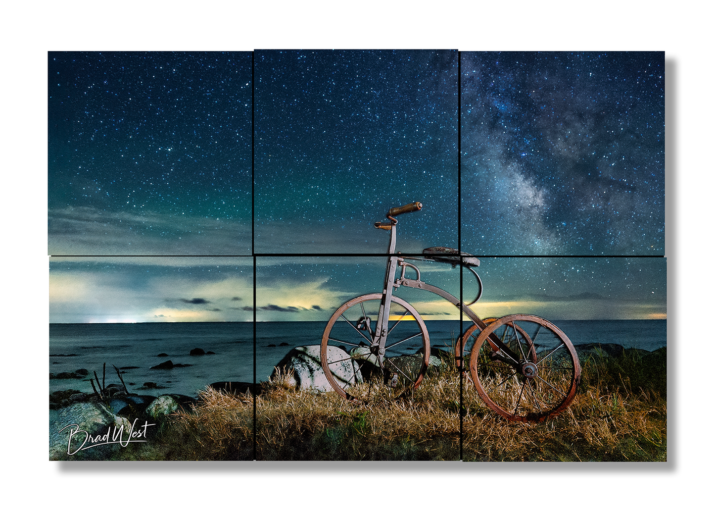 Old Tricycle by Lake Michigan under Milky Way - Metal Prints & Photo Slates