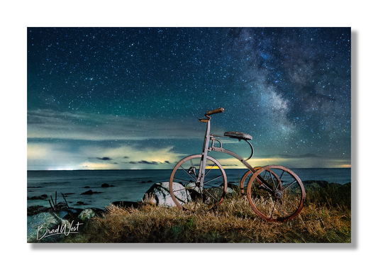 Old Tricycle by Lake Michigan under Milky Way - Metal Prints & Photo Slates