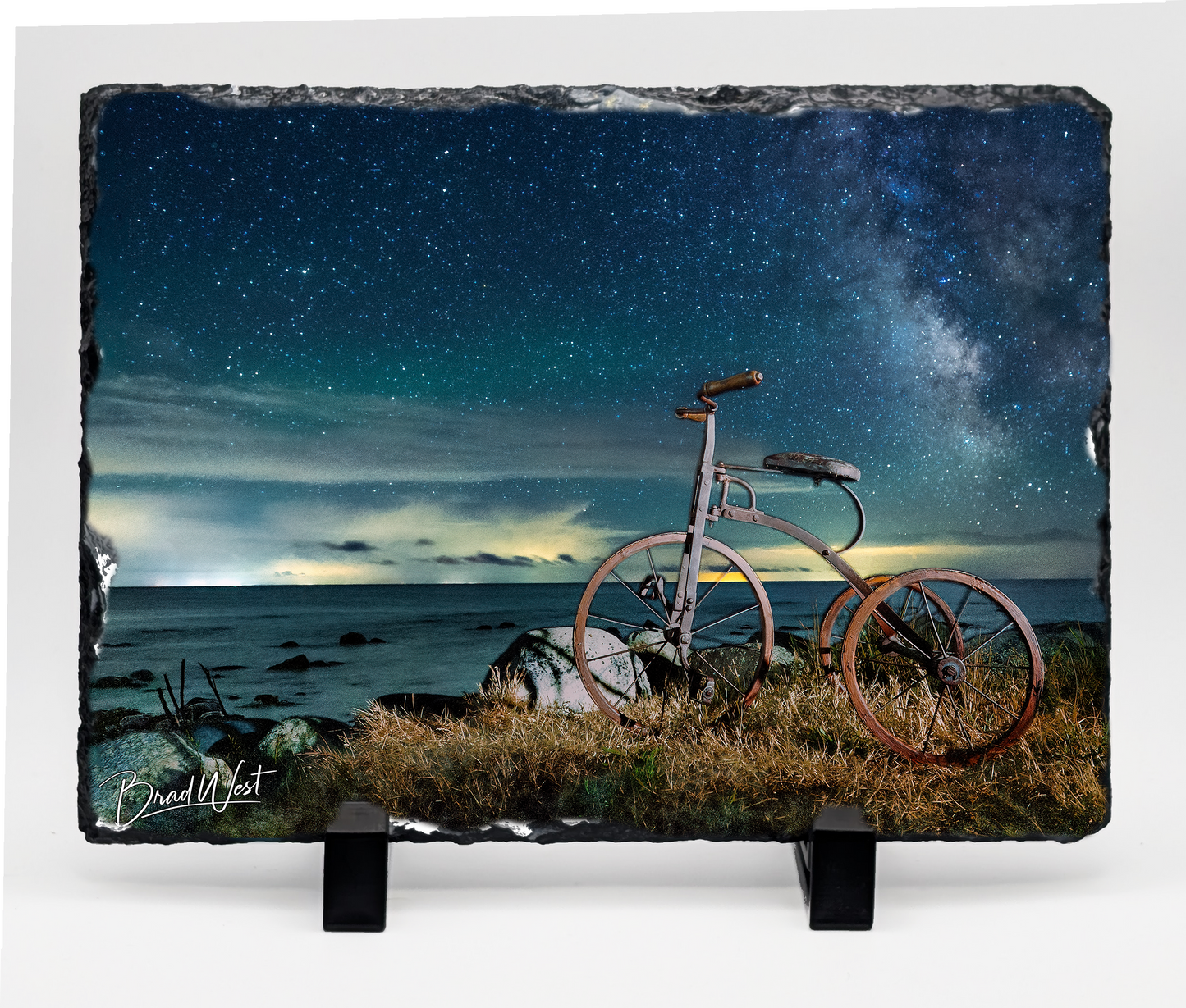 Old Tricycle by Lake Michigan under Milky Way - Metal Prints & Photo Slates