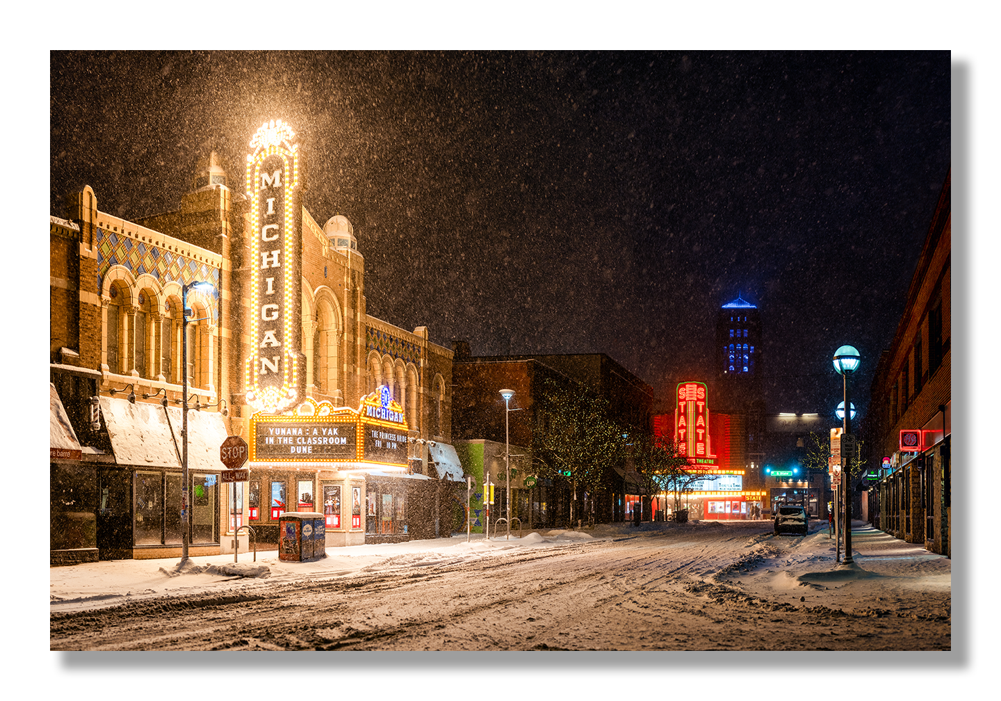 Snowy Night on Liberty - Metal Prints & Photo Slates