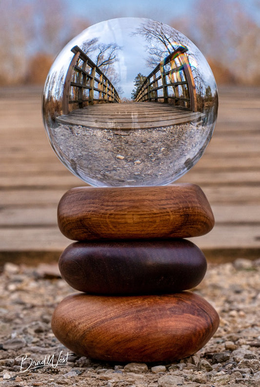 Wood Bridge through Crystal Ball - Metal Print by Brad West Photography