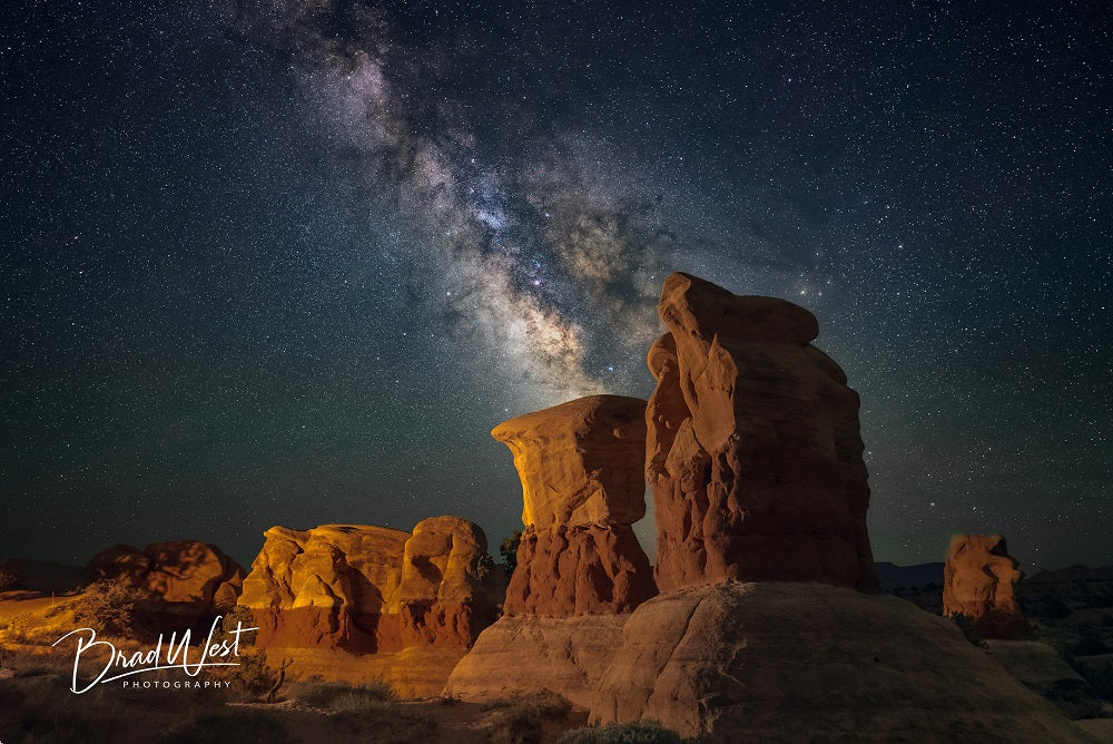 Milky Way over Rock  Formations - Metal Print by Brad West Photography
