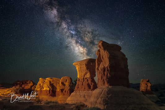 Milky Way over Rock  Formations - Metal Print by Brad West Photography