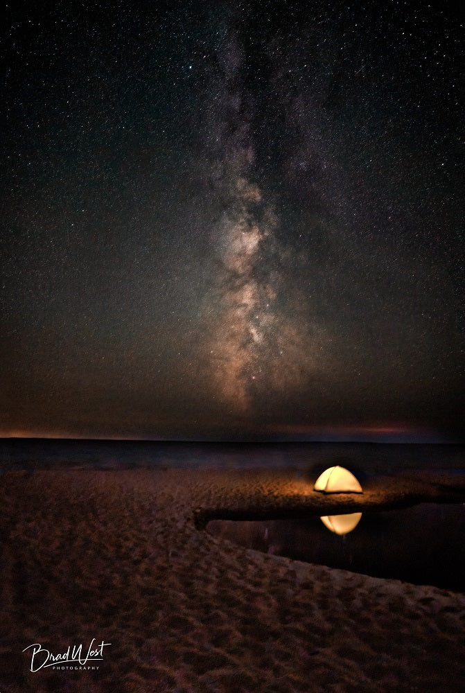 Tent Lit Under Milky Way - Metal Print by Brad West Photography